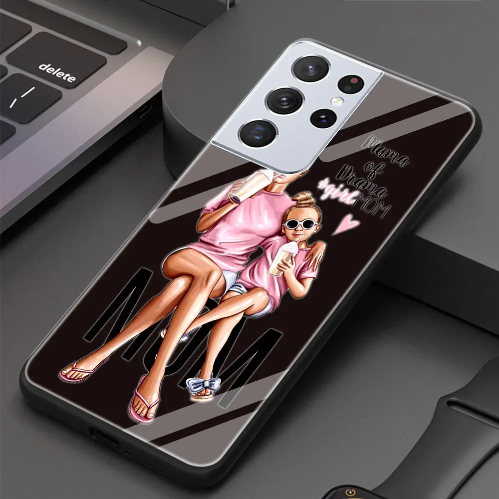 

Baby Mom Girl Glass Cover for Samsung Galaxy S20 FE S21 S20 Ultra S10 Lite S10E S9 S8 Plus Luxury Soft Edge Case Shell