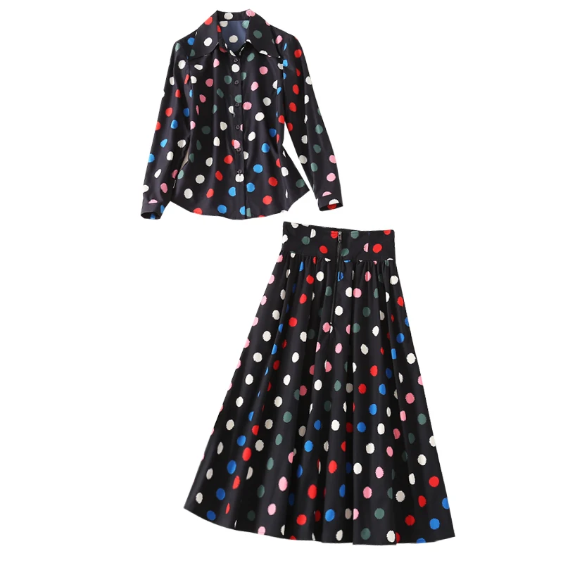 

Spring show 2021 new high-end women's skirt fashion dot printing two-piece shirt