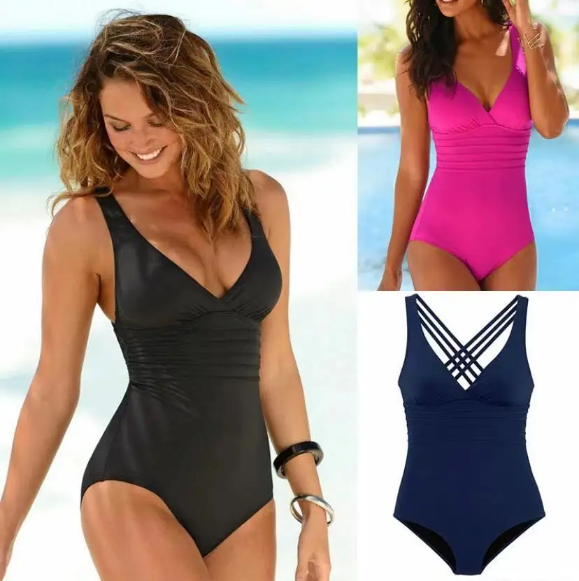 

2021 Cross Back Sexy Solid One Piece Swimsuit Women Smooth Comfortable Fabric Swimming Suit For Women Plus Size Swimwear Women