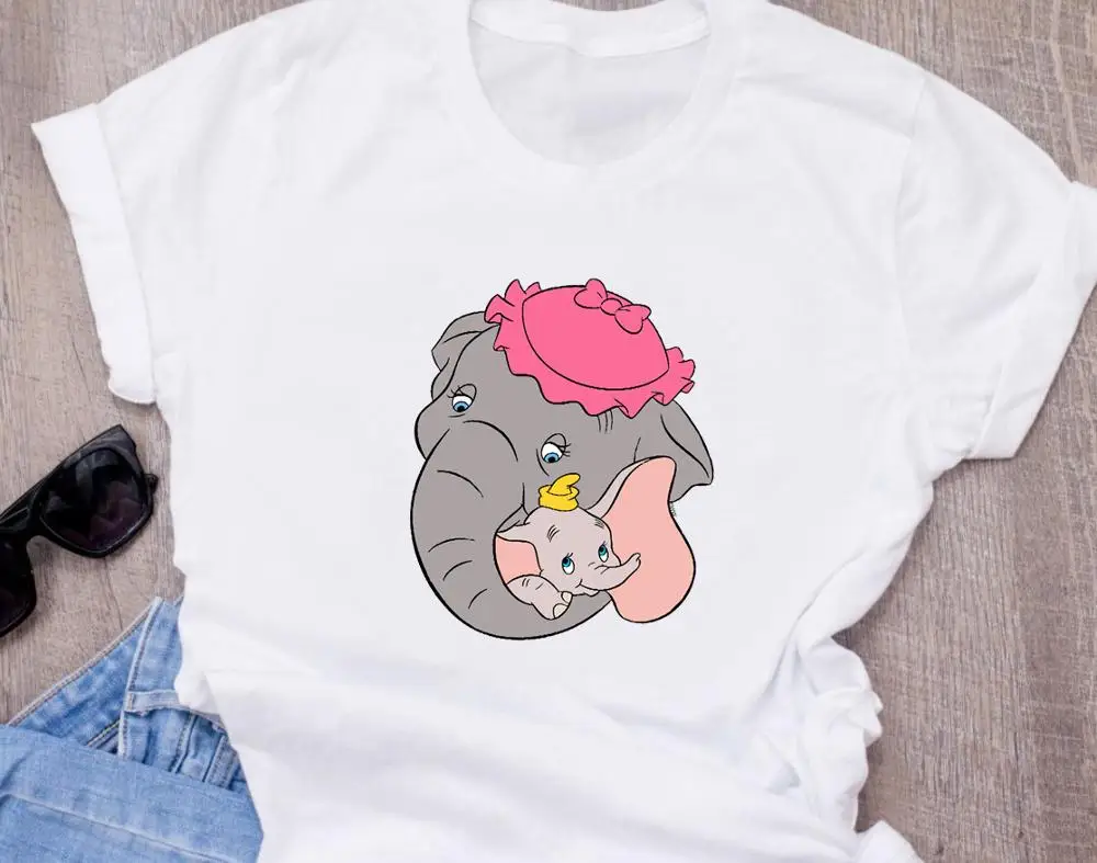 T-shirt Disneys dumbo летняя модная женская белая футболка с принтом, забавные мультяшные милые узоры белых топов, футболка - Цвет: T-shirt