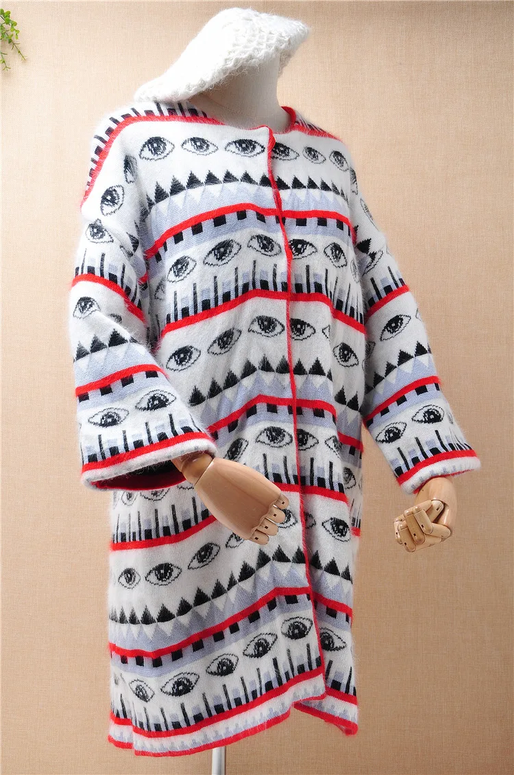 Кардиган женский зимний из ангорской шерсти с длинными рукавами-фонариками |