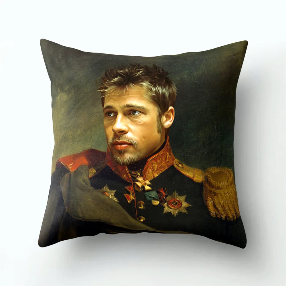 

People Portraits Linen Cushion Throw Pillow Covers Sofa Living Room Home Decoration Retro Green Army Jacket Pillowcase 45x45