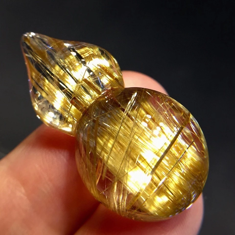 Натуральный Золотой рутилированный кварцевый кулон богатый каменная Тыква 32*16