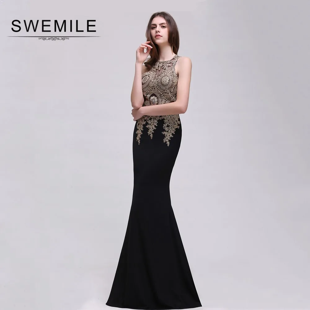 

Cheap Black Lace Mermaid Long Evening Dress Sexy Sheer Appliques Embroidery Evening Party Dresses Robe de Soiree Longue