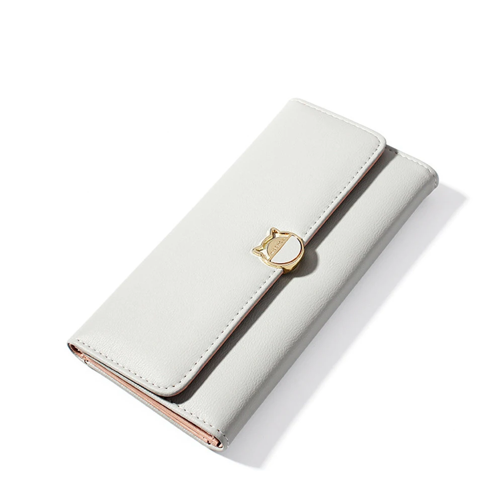 

Women Wallet Buckle Solid Color Faux Leather Money Wallets Coin Card Package Lady Purse PU Holder Clutch Phone Trifold