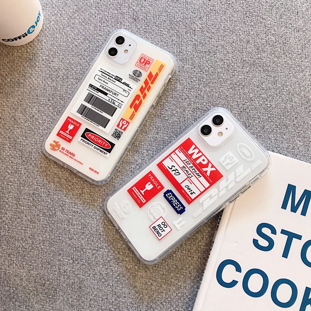 DHL Express Logistics Label Phone Case for iPhone 11 Pro X XR XS Max Soft Transparent TPU Airbag Cover 6 6s 8 7 Plus Shell |