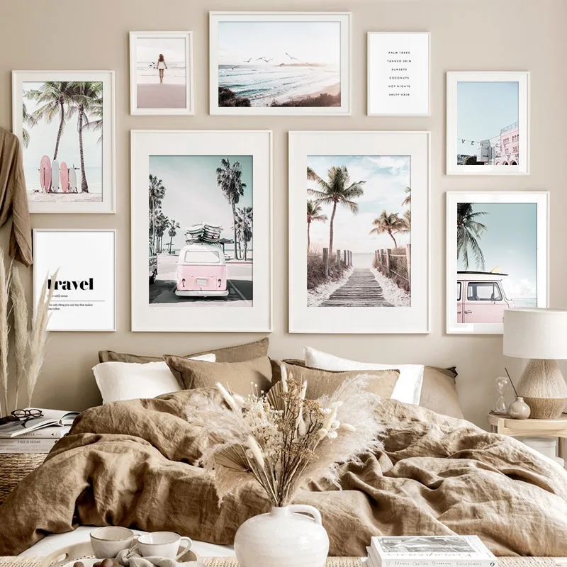 

Картина на холсте, настенное искусство, солнечный пляж, транспортное средство, доска для серфинга, пейзаж, пальма, море, печать, картина, дома...