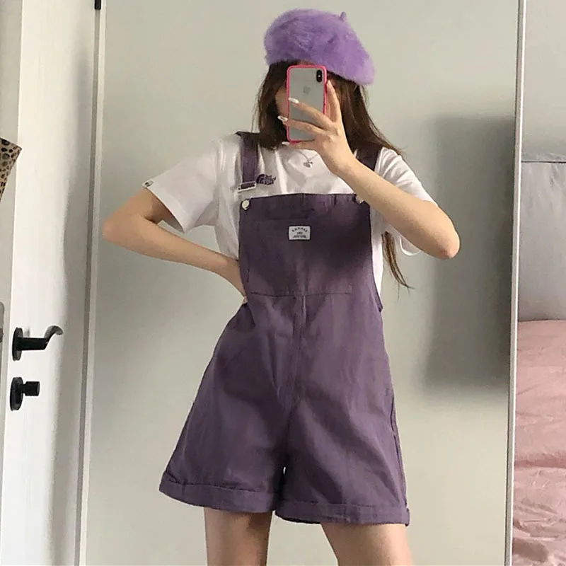 

2021 New Playsuit Short Style Jumpsuit for Female Cotton Shorts Summer Candy Color Denim Overalls Jeans Romper Bodycon Elegant
