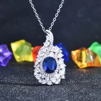 geometric oval blue gem pendant exquisite zircon pendant womens shaped water drop cz wedding pendant valentines day gift