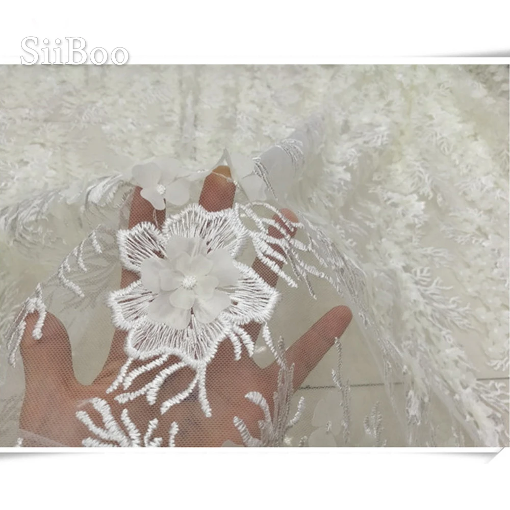 Черно-белая 3D Цветочная аппликация вышивка сетчатая кружевная ткань для