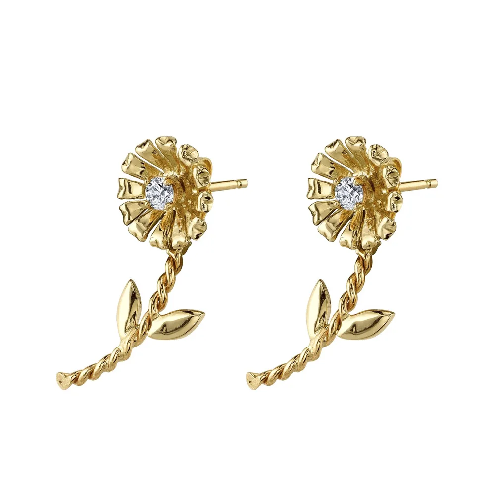 

Trendy green flower Earrings Luxury Korean cute white crystal leaf Stud Earrings For Women jewelry aretes de piedra wholesale