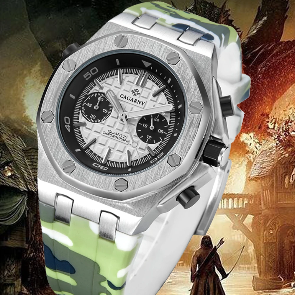 

Camouflage Military Relogio Masculino Designer Cool Quartz Watch Men Chonograph Sports Mens Watches Silicone Waterproof Clock