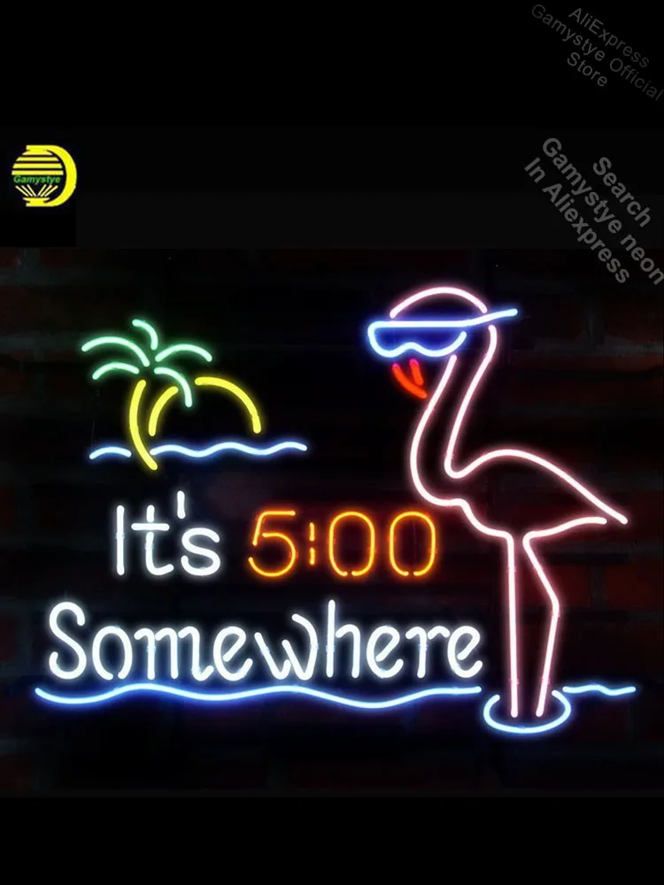 

Neon Sign for It's 5 O'clock Somewhere Pink Flamingo neon bulb Sign Natural Light Beer Store Wall Displays neon lights for rooms