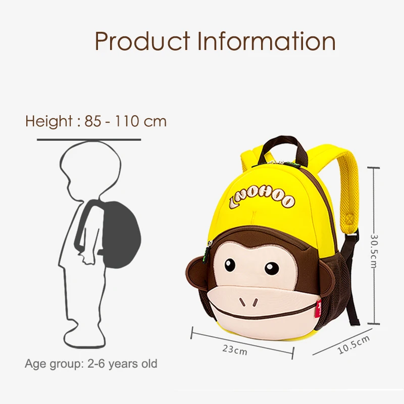 

NOHOO Toddler Kids Backpack Waterproof Pre School Backpack for Girl Boys 3D Cartoon Monkey Children School Bag