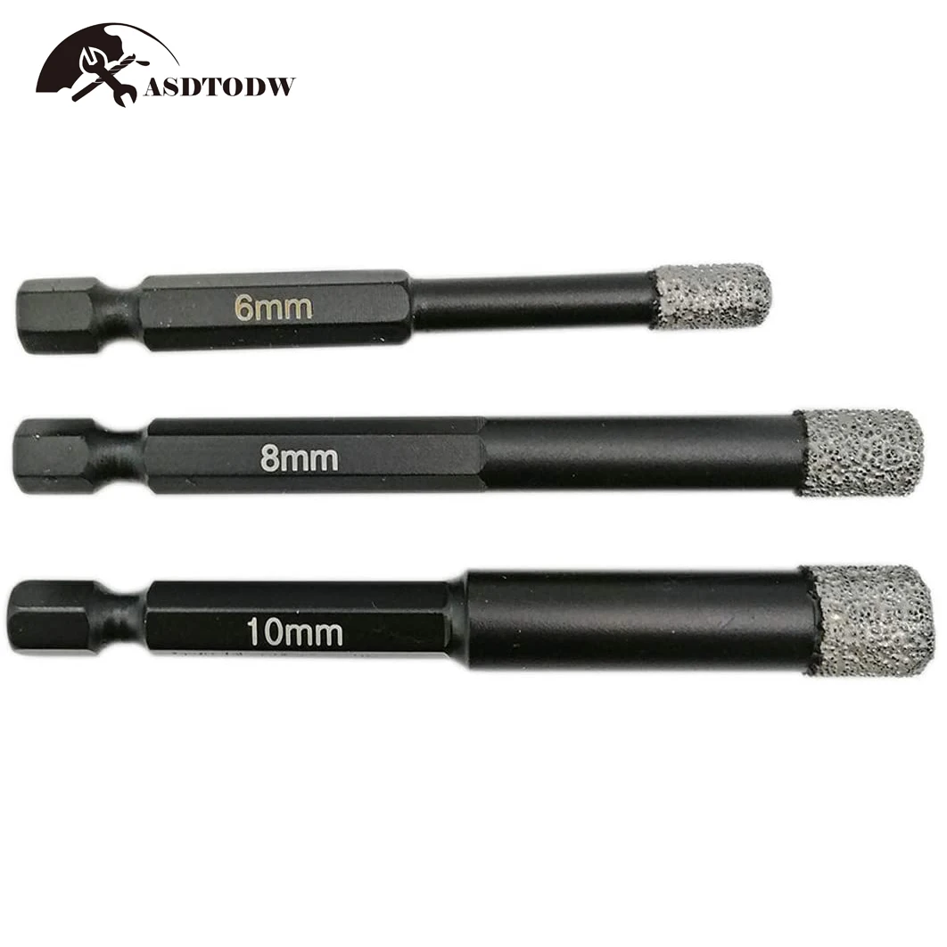 Набор из 3/5/7 сухих алмазных сверл для керамической плитки, мрамора, гранита с быстросменным гексагональным хвостовиком.