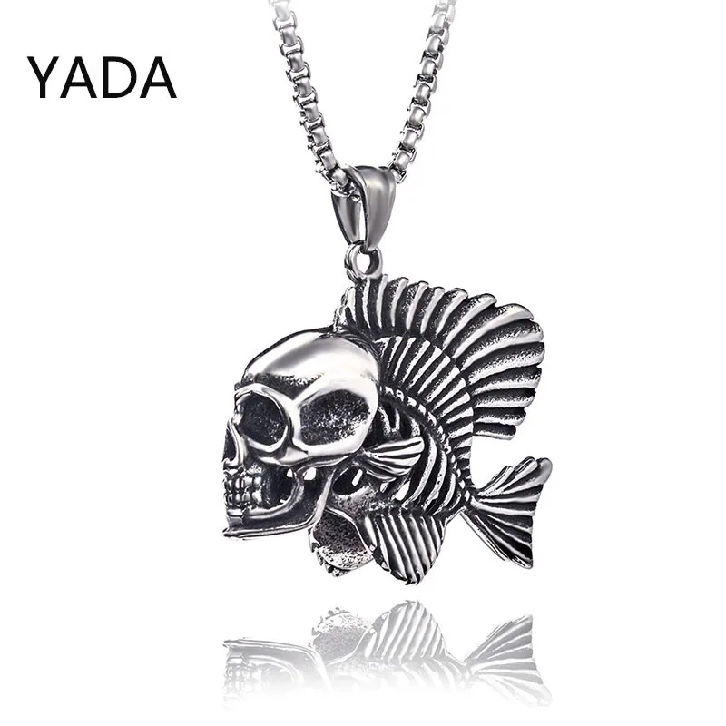 

YADA Ghost Skull Pendant Fishbone Presents&Necklace For Men Women Jewelry Statement Necklaces Retro Skull Necklace SE210115