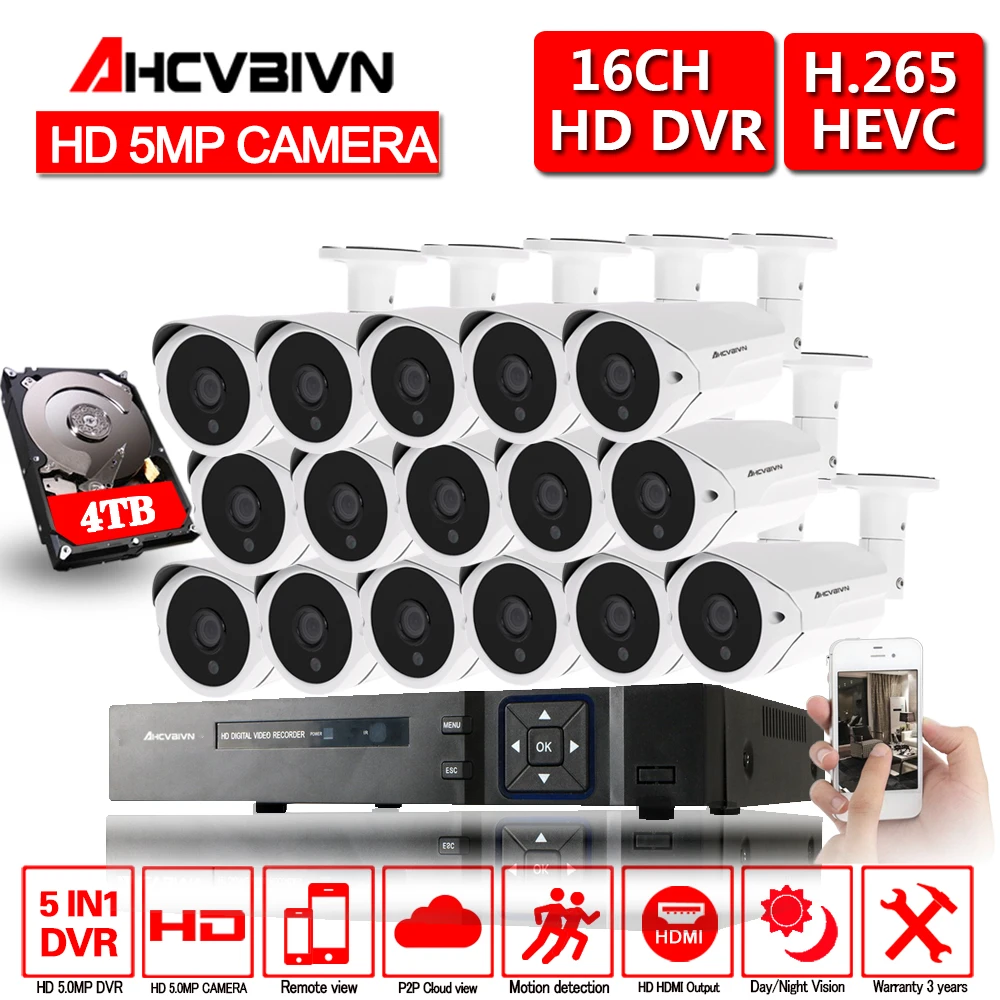 H.265 + 16 каналов SONY 5.0MP DVR система шт. AHD 2592*1944p уличные водонепроницаемые камеры