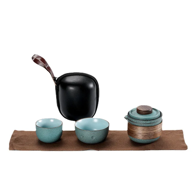 Керамический чайный горшок Gaiwan с 2 чашками портативный дорожный набор дорожным