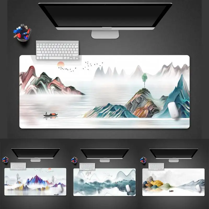 

Chinese landscape art Large Mouse pad PC Computer mat Desk Table Gamer Office Large Mouse Mat pad X XL Non-slip Laptop Cushion