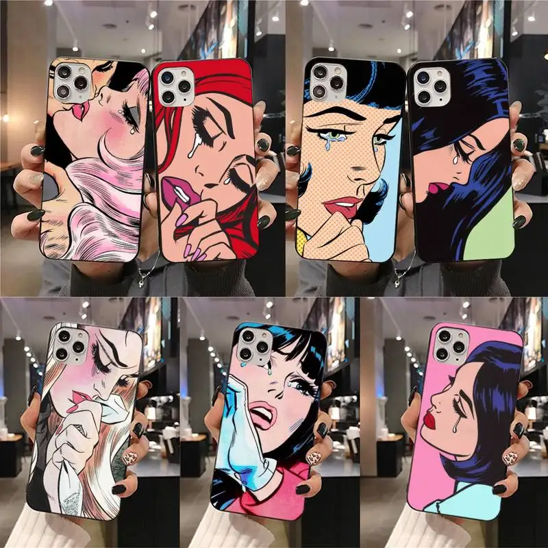 Чехол для телефона в стиле ретро комикса слезорующая девушка целующиеся iphone 12 pro