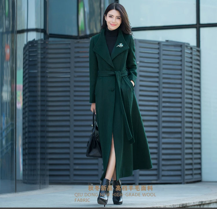 Роскошная Одежда новое приталенное черное шерстяное пальто женское