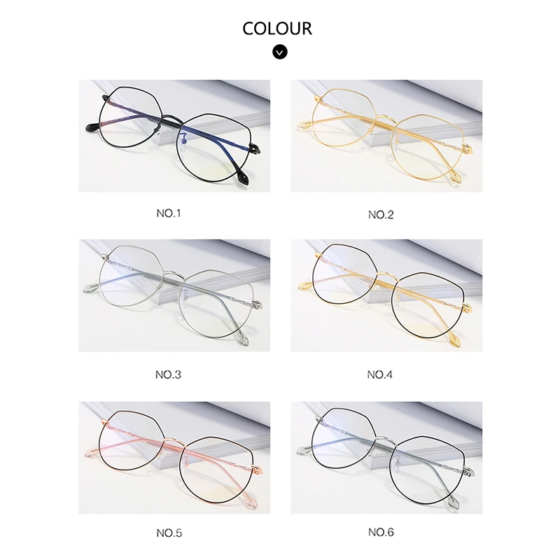 

KIYO Brand 2020 New Women Men Fashion Anti Blue Light Optical Frame Metal Eyeglasses Frames Polygonal Spectacles Glasses 1940
