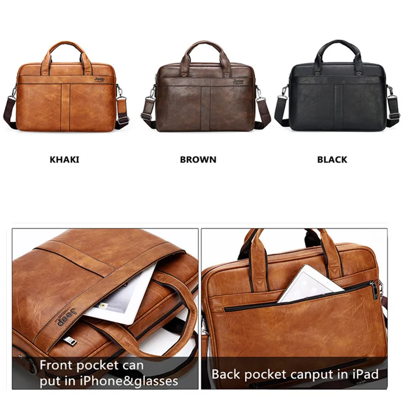 JEEP BULUO High Quality Travel Handbag For Man Men's Business Briefcase Bag Split Leather 14 inches Laptop Bags New Arrivals