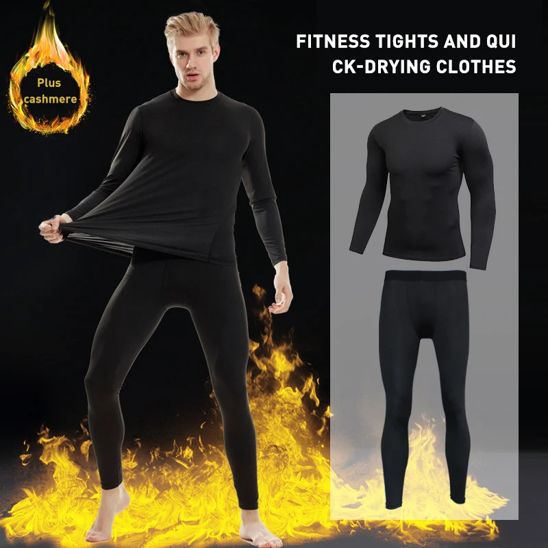 

Winter Men's Warm Clothing Quick Dry Thermal Underwear Fleece Long Johns Fitness Tight Legging Cycling Suits Sports Suits NEW