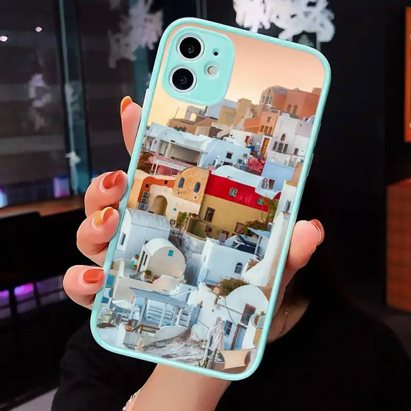 

Oia Santorini Greece lanscape Phone Cases Matte Transparent for iPhone 7 8 11 12 s mini pro X XS XR MAX Plus cover funda shell