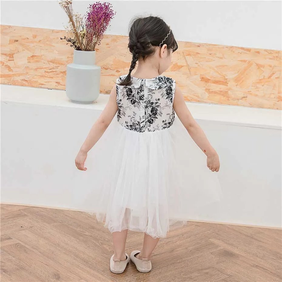 2020 летнее платье для девочек модное с принтом маленьких вечерние сетчатые платья