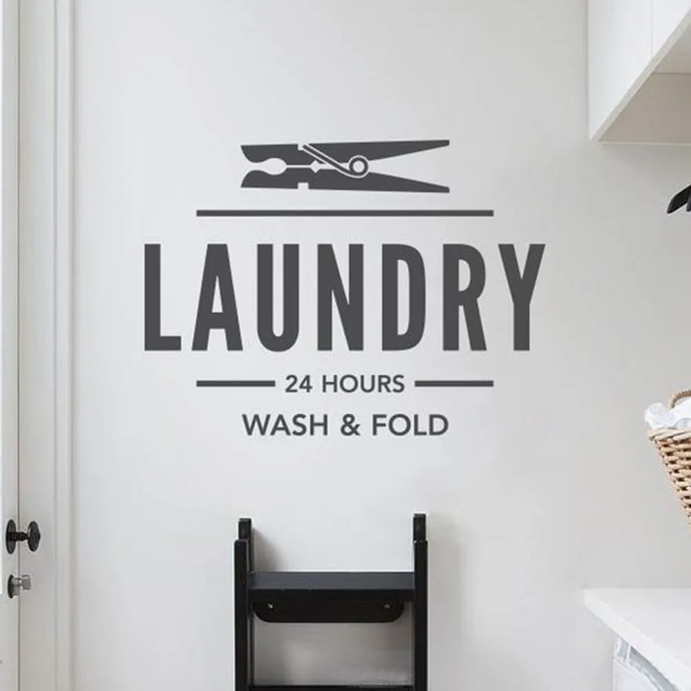

Vinyl Wall Decal LAUNDRY Room Sign 24 HOURS Cloth Shop Utility Room Decor Self Serive Sign Wall Sticker Laundry Poster C287
