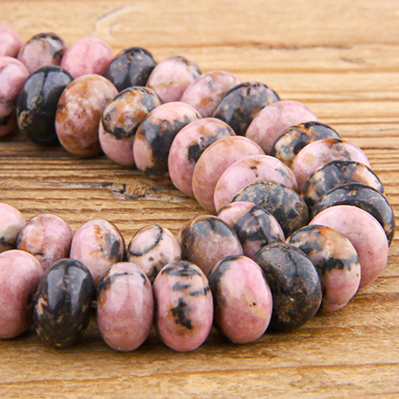 Натуральные черные проволочные розовые родохрозитовые каменные бусины-барабаны