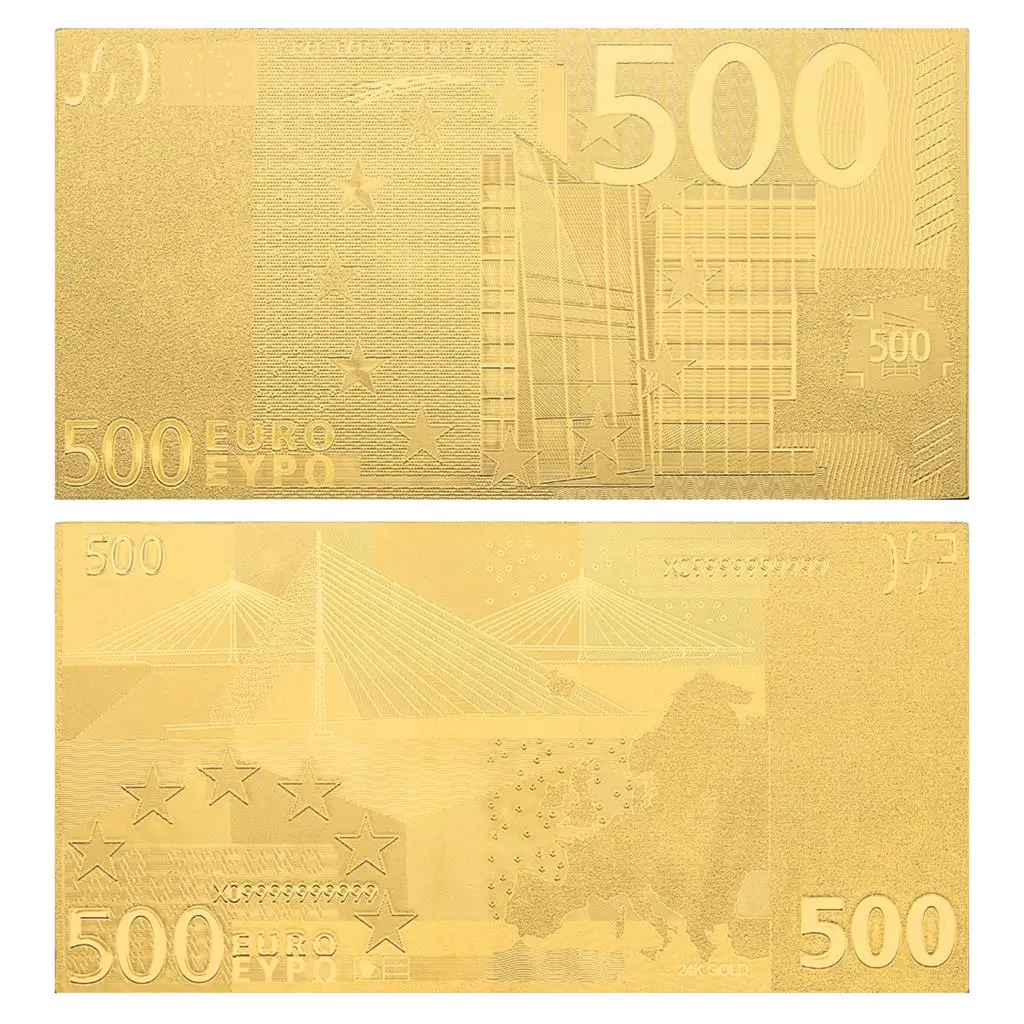 Подарок памятная монета 500 евро старая банкнота 24k позолоченная Рождественская