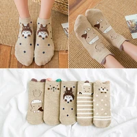 5 pairs women cotton kawaii japanese cartoon totoro harajuku puppy cute cat ankle socks short ladies animal ears funny socks hot