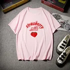 Милая летняя розовая футболка с рисунком клубники и молока для милых мультяшных девушек Повседневный Топ Y2K E-Girl кавайная Повседневная винтажная женская футболка