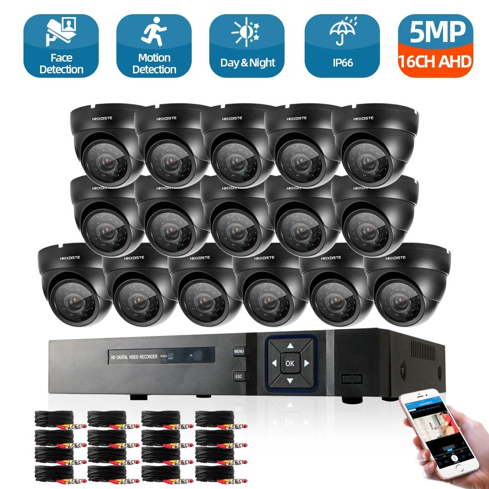

16CH 5MP Lite 5in1 CCTV DVR HD 1080P 5MP 16PCS TVI Security Camera PIR Detection IP66 Outdoor Home Video Surveillance System Set
