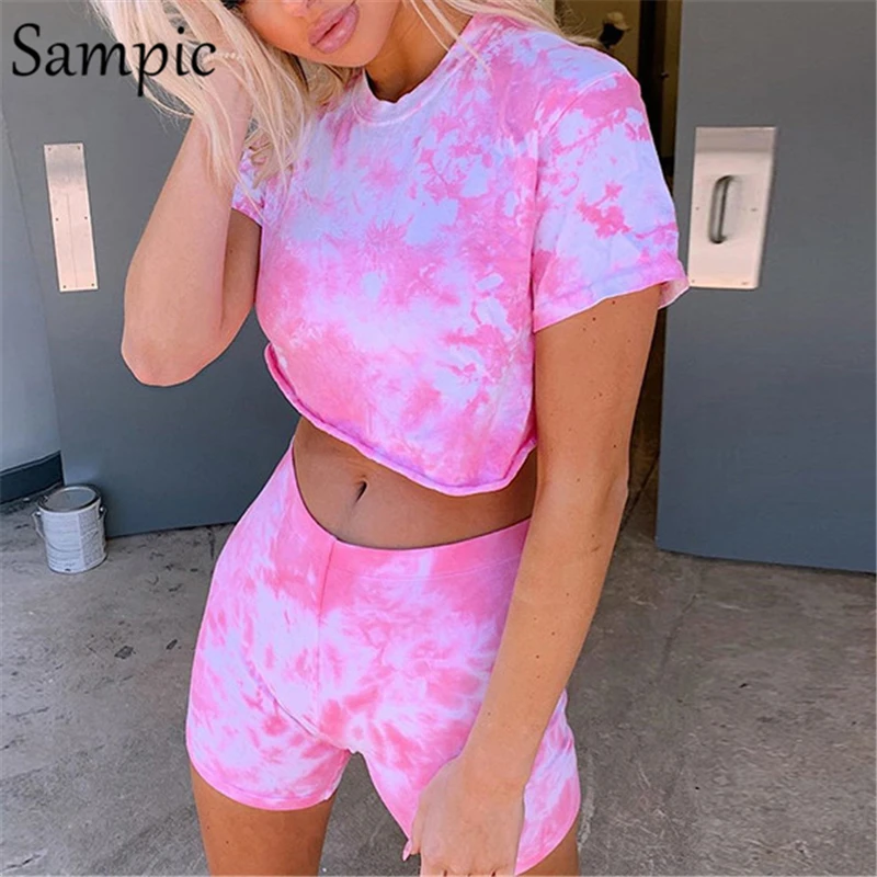 Летние женские повседневные спортивные костюмы Sampic 2020 комплект из двух