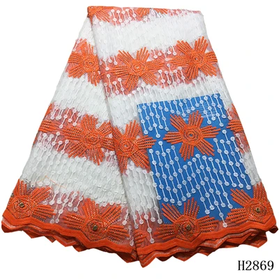 orange and white Африканская кружевная ткань Высокое качество кружево с вышитое кружево в нигерийском стиле ткань для женщин синяя фиолетовая французская Сетка кружевная ткань - Цвет: orange and white