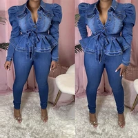 haoohu 2020 new womens jeans jackets fahsion trends casual solid long sleeve single breasted sashes slim denim coats jackets