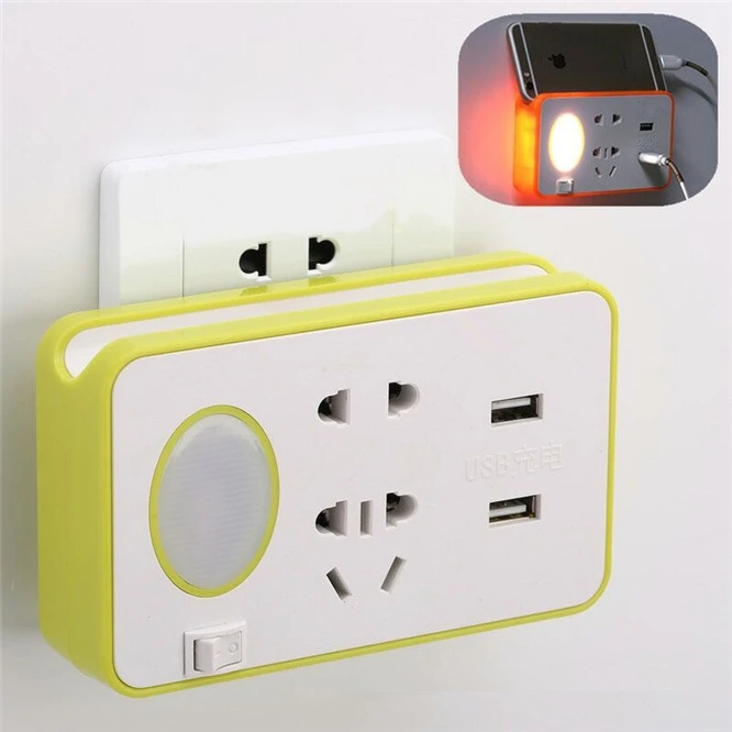 

Practical LED Night Light With Dual USB Port Phone Charger Wall Plug Wireless Socket Wall Light with Mobile phone holder