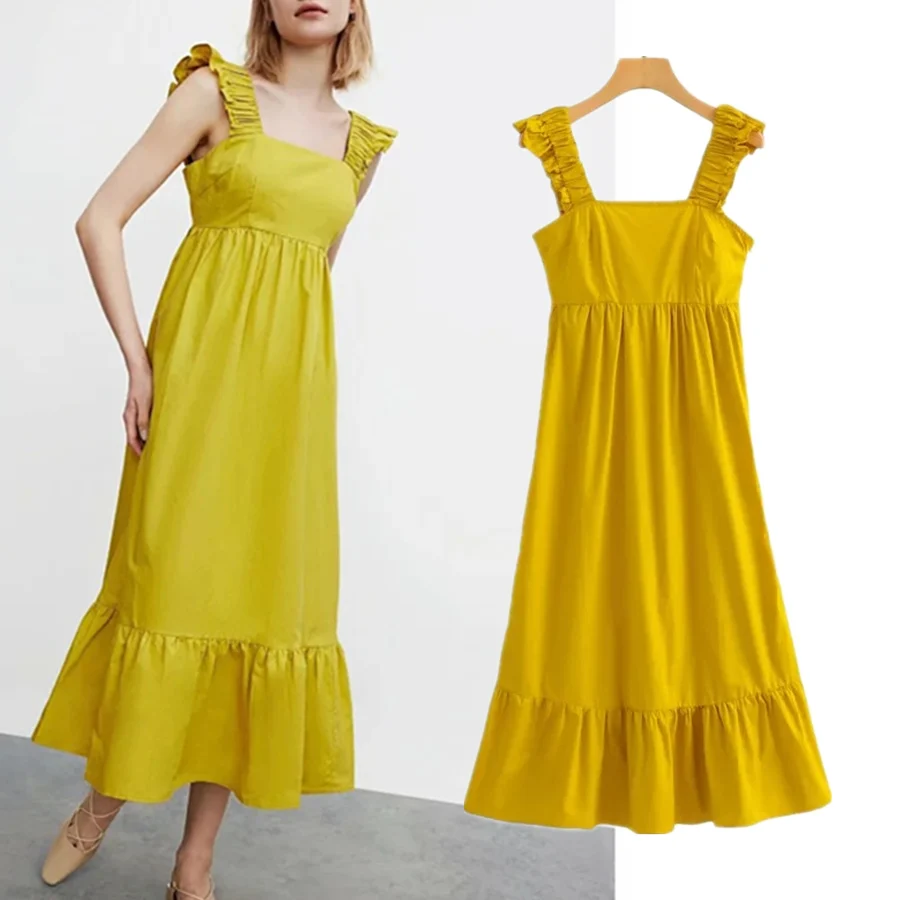 

Elmsk 2021 Summer England Style Fashion Dress Vestidos Elegant Ruffers Tank Midi Party Long Dress Women De Fiesta De Noche