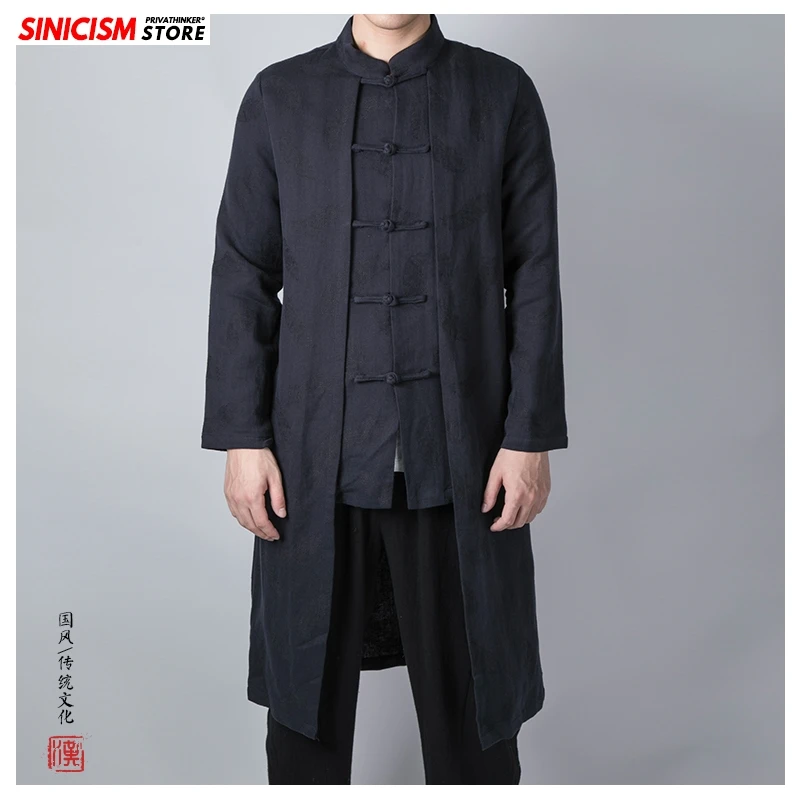 Sinicism Store мужской свободный длинный жаккардовый Тренч в китайском стиле с пряжкой