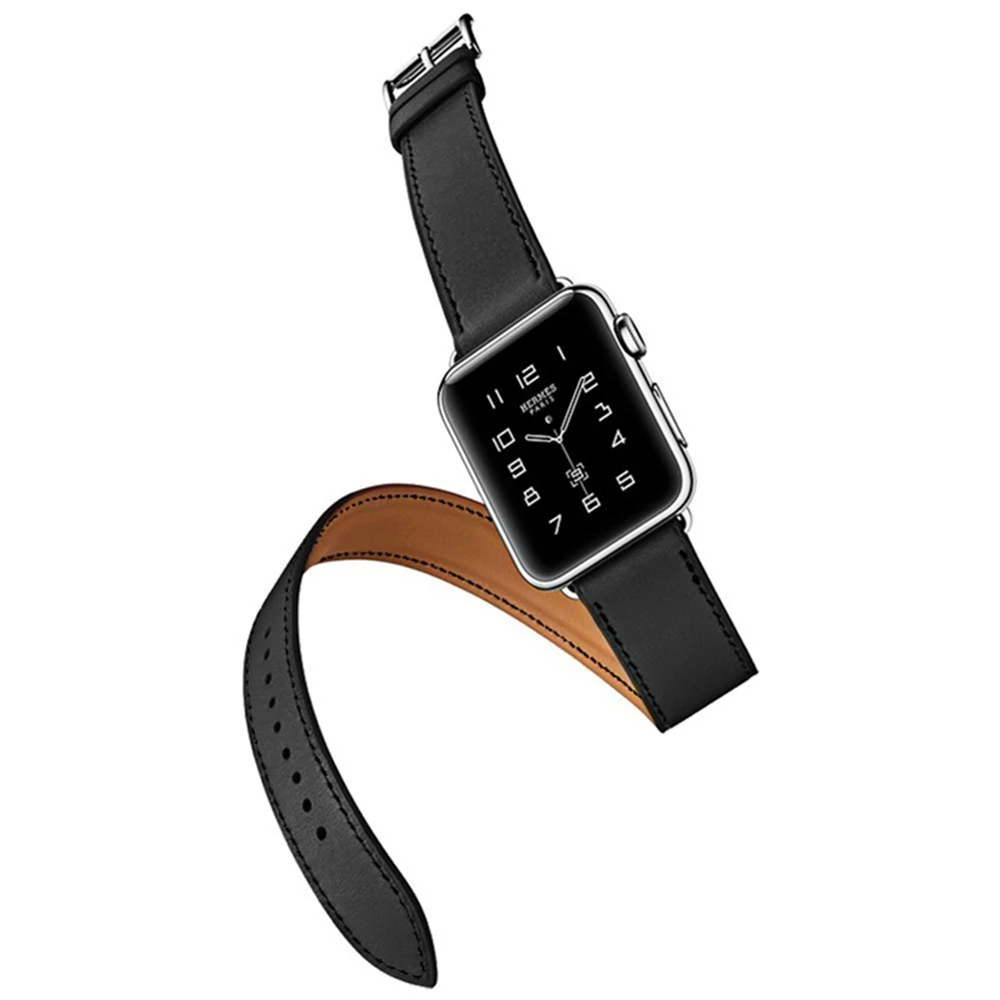 Кожаный браслет с двойным кольцом для Apple Watch 3 2 1 42 мм 38 ремешок Iwatch серии 4 5 40 44