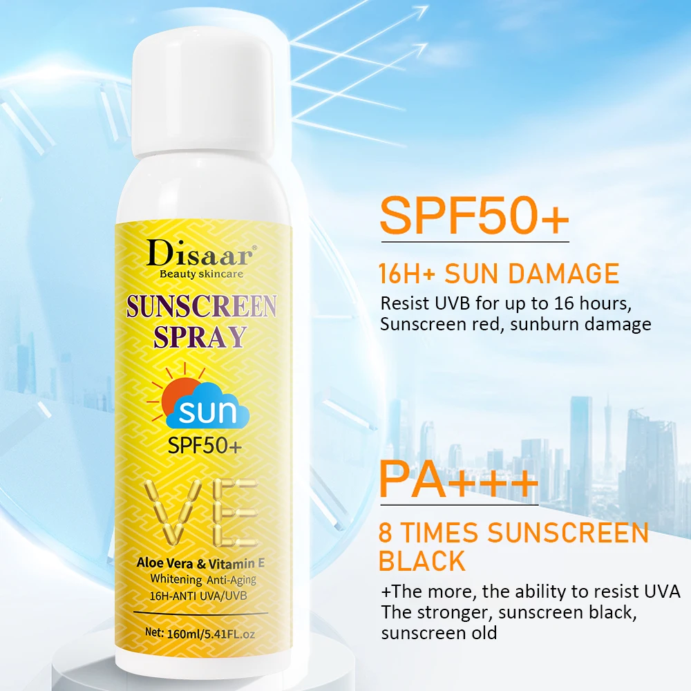 

Disaar Sunscreen Spray SPF50+ Aloe Vera & Vitamin E Sunblock Spray Face Sun Protect Waterproo Whitening Facial Body Care 160ml