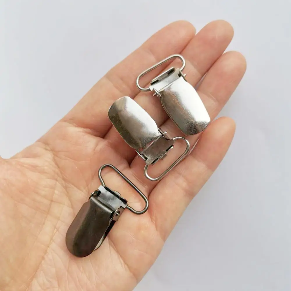 

30 шт./лот, 20/25 мм, 0,79 дюйма/1 дюйм, металлический держатель-зажим для брюк, Соска-пустышка, серебристый/черный, никель, бесплатная доставка