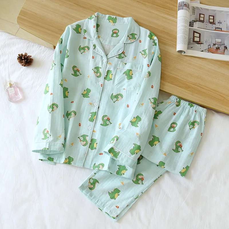 

Cute Print Cartoon Parent-Child Shirt& Pant Pajamas Set Sleepwear 2PCS Lady Cotton Nightwear Home Clothes Nightgown Homewear