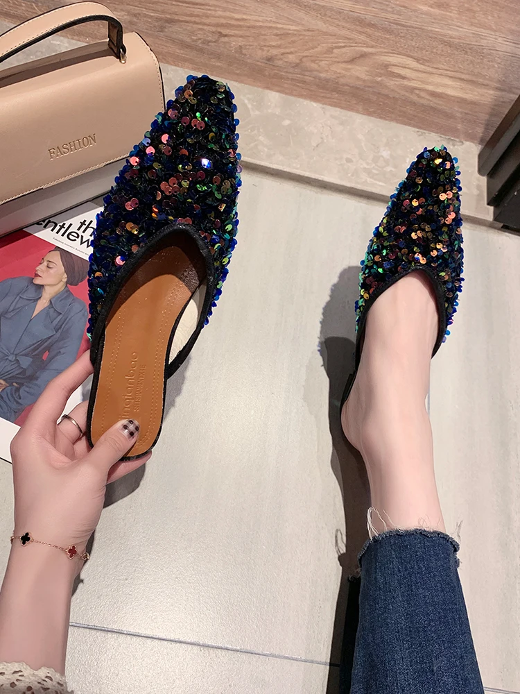 

Moccasin Shoes Round Toe Casual Female Sneakers Shallow Mouth Elegant 2021 Fashion Women's Slip-on Flats Moccasins Glitter Boat