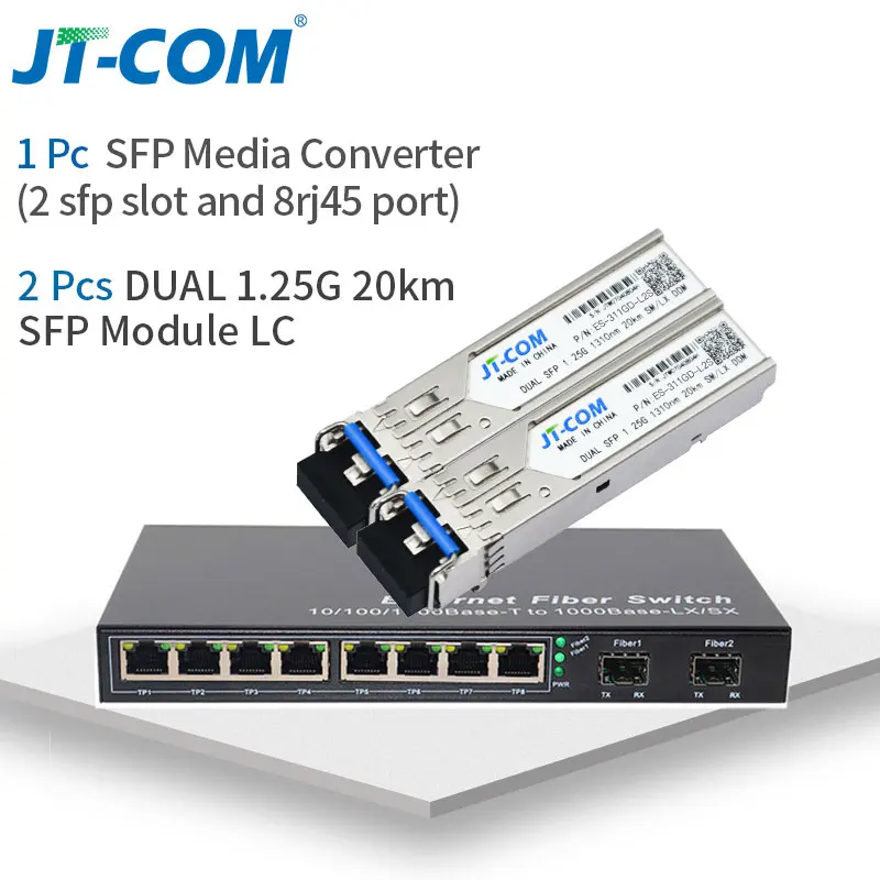 10-портовый гигабитный коммутатор SFP Медиаконвертер 1000M 2 оптоволоконных порта SFP и 2/4/8 сетевых портов RJ45 Волоконно-оптические коммутаторы SFP включают оптоволоконные модули SFP - Цвет: 2G8E with 20km modul