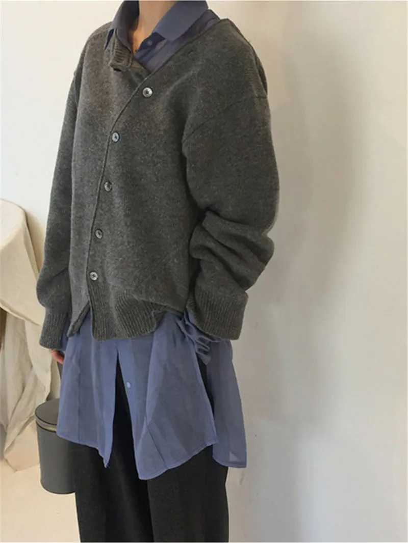 Модный свитер неравномерной длины косая Пряжка однотонный из полиэстра волокна