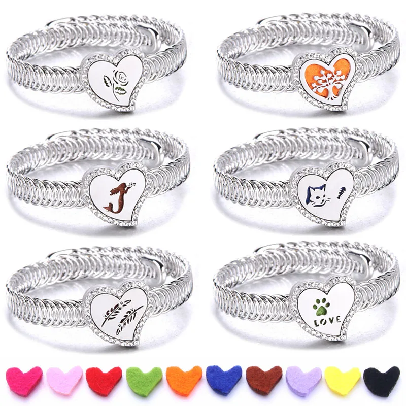 

New Bracelet jewelry Flower Heart crystal Bracelet perfume Aromatherapy essential oil diffuser locket adjustable Bracelet